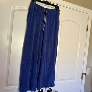 $158 NEW Sundry High Rise Wide Leg Cropped Pants Loop Terry Cotton Blue Sz3/L